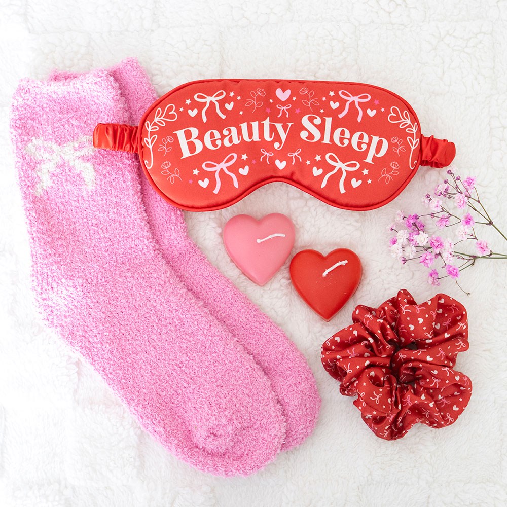 Self Love Beauty Sleep Gift Set – Cozy Pamper Kit with Socks, Eye Mask & Heart Candles