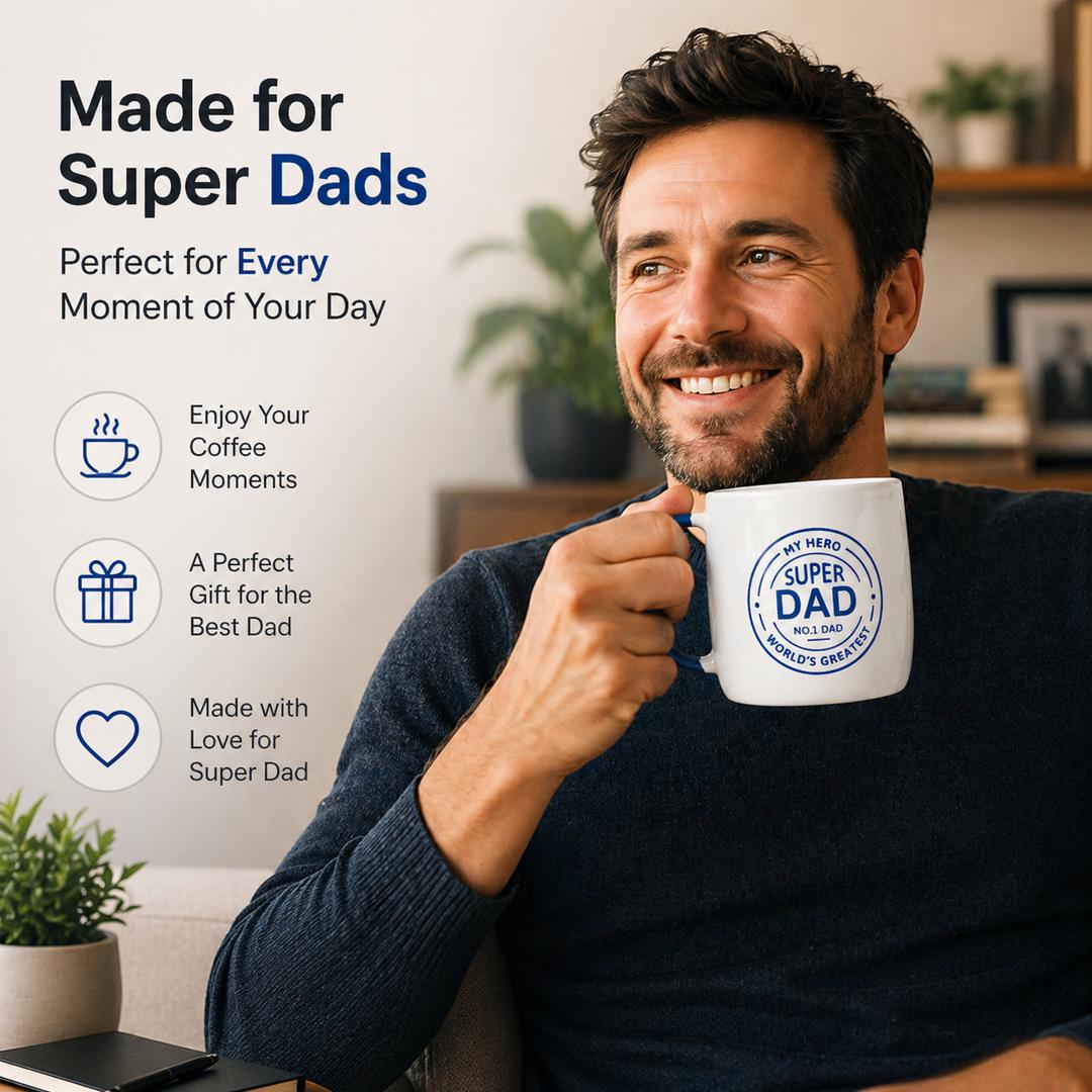 Super Dad Mug – My Hero, No.1 Dad, World's Greatest Ceramic Coffee Mug