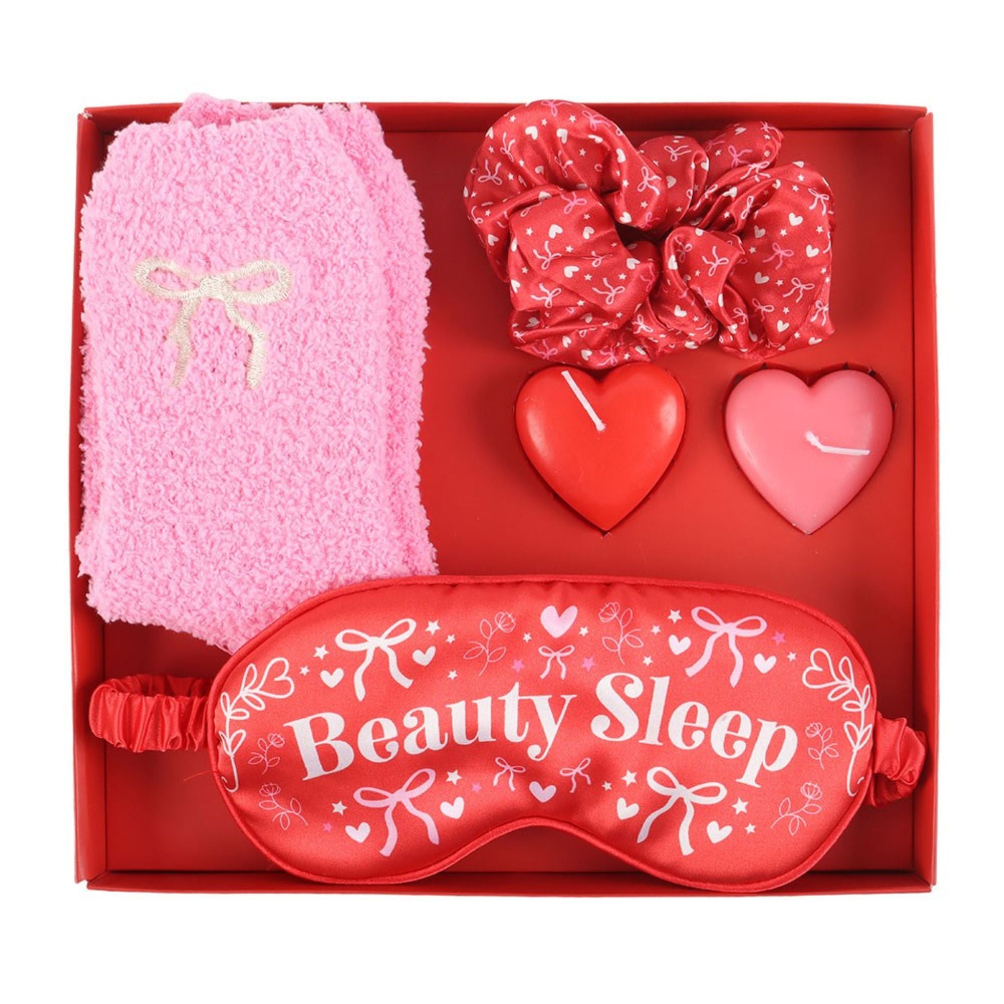 Self Love Beauty Sleep Gift Set – Cozy Pamper Kit with Socks, Eye Mask & Heart Candles