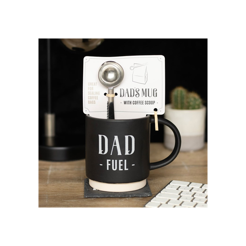 Dad Fuel Mug and Coffee Scoop Clip Set – Funny Coffee Gift for Dad
